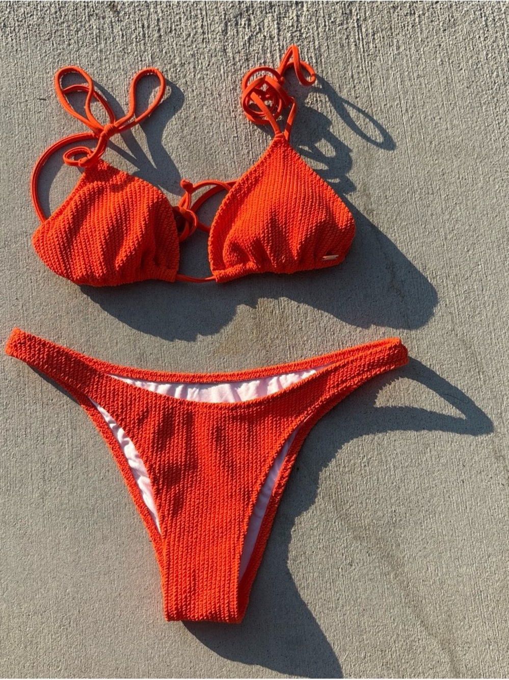 PINK Victoria's Secret Textured Orange Tie Triangle Bikini